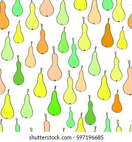 Pears seamless pattern in a naive style. Freehand drawing vector. for wallpaper, pattern fills,fabric,surface textures,gifts, wrapping paper. scrap booking
