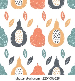 Pears seamless pattern, printable fruit background for textile, packaging design, cover