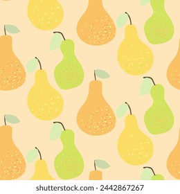 Pears seamless vector pattern flat style, fruit all over print