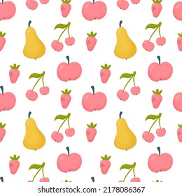 Pears, strawberries, cherries and apples seamless pattern