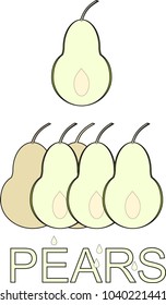 Pears Vector illustration showing single and group of healthy juicy pears.