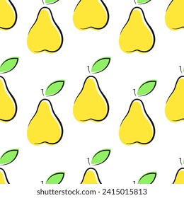 Pears vector seamless pattern. Doodle elements on white background. Best for textile, wallpapers, kitchen decoration, wrapping paper, package and web design.