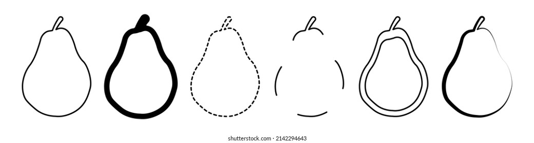 Pears vector set. Set of pears in a linear style. Vector set of contours of pears. Simple pear icons in flat style. Vector illustration.