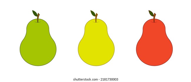 Pears vector. A set of three colorful Pears -  red, yellow and green.