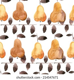 Pears. Watercolor seamless pattern in vector format.