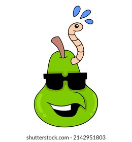 pears wearing sunglasses with caterpillars on their bodies, vector illustration art. doodle icon image kawaii.