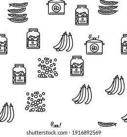 Peas Beans Vegetable Vector Seamless Pattern Thin Line Illustration