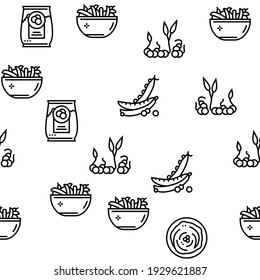 Peas Beans Vegetable Vector Seamless Pattern Thin Line Illustration