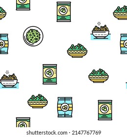 Peas Beans Vegetable Vector Seamless Pattern Thin Line Illustration