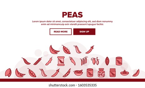 Peas Bob Vegetable Landing Web Page Header Banner Template Vector. Peas In Glass Jar And Metallic Container, Natural Agricultural Vitamin Food Illustration