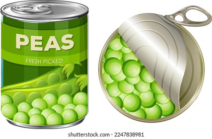 Peas canned food isolated illustration