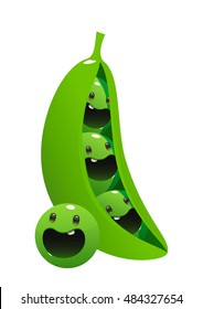 peas cartoon character bright juicy on a white background isolated