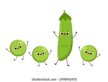 Peas character design. Peas on white background.