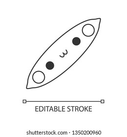 Peas cute kawaii linear character. Happy smiling vegetable. Laughing healthy vegetarian food. Thin line icon. Vector isolated outline illustration. Editable stroke