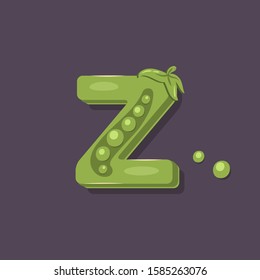 Peas in a form of letter Z - vegetable lettering design. Vector illustration.