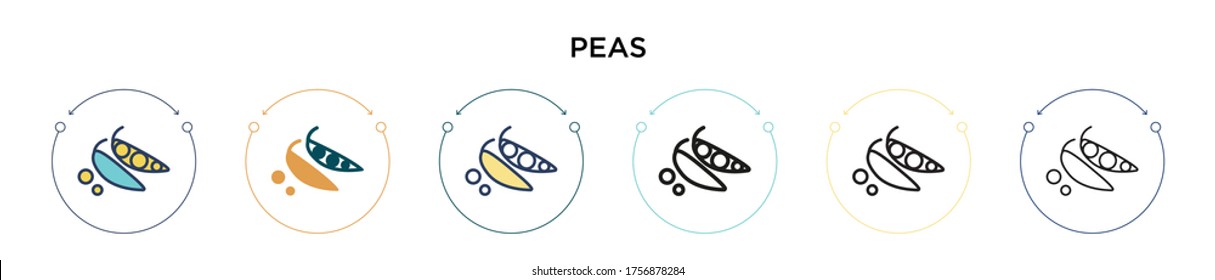 Peas icon in filled, thin line, outline and stroke style. Vector illustration of two colored and black peas vector icons designs can be used for mobile, ui, web
