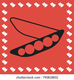 Peas icon flat. Simple black pictogram on red background with white hearts for valentines day. Vector illustration symbol