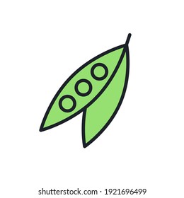 Icono de guisantes. Icono de color lineal, contorno, forma, contorno aislado en blanco. Ligera. Diseño moderno. Ilustraciones vectoriales de verduras.