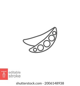 peas icon. nature vegetable Fresh legume vegetarian food. green Pea in a pod from eco food set. organic Sugar snap. editable stroke outline style vector illustration design on white background EPS 10