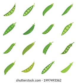 Peas icons set. Flat set of peas vector icons isolated on white background