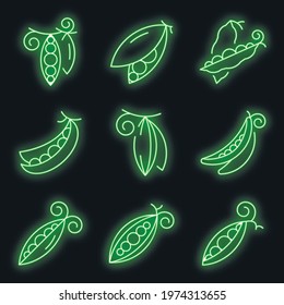 Peas icons set. Outline set of peas vector icons neon color on black