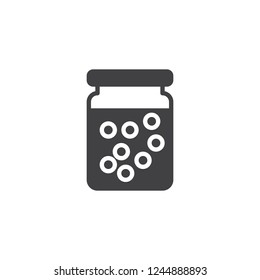 Peas jar vector icon. filled flat sign for mobile concept and web design. Preserved peas glass jar simple solid icon. Symbol, logo illustration. Pixel perfect vector graphics