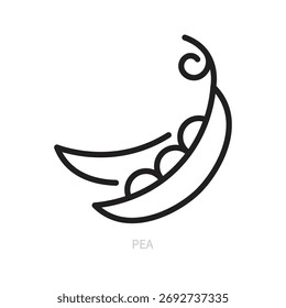 Ícone da linha de ervilhas. Símbolo vegetal. Conceito alimentar. Isolado em um fundo branco. Design plano. Traçado editável. Ilustração vetorial.
