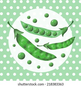Peas on polka dots background