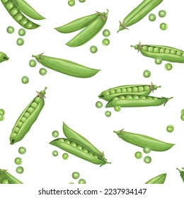 Peas on white background. Healthy eating seamless pattern. Vegan and healthy food. Vector illustration.