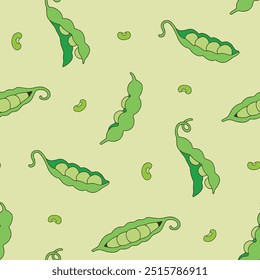 Peas Pod Vector de soja Diseño de ilustración de patrón transparente