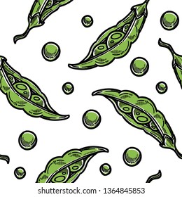 Peas pods vegetable seamless pattern farm harvest cooking vector salad ingredient endless texture organic vegetarian and vegan food wallpaper print agriculture and culinary backdrop natural product.