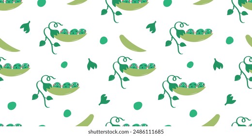 A peas seamless pattern. flat vector illustration. Template for Notebook covers, pattern for wallpapers, textile or nature background. hand-drawn vector elements. Healthy natural vitamin food