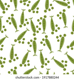 Peas seamless pattern isolated on white background. Vector hand drawn illustartion.