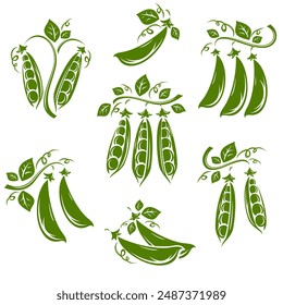 Peas set. Collection icon pea. Vector