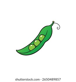Peas spilling out of pod fresh green vegetable with motion Vector illustration