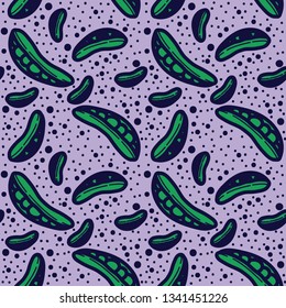 Peas vector lines seamless pattern. Funny doodle healthy food on a light background.