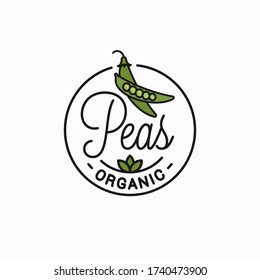 Logotipo de verduras de guisantes. Logo lineal redondo de guisantes verdes sobre fondo blanco