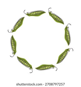 Guirnalda de guisantes en estilo plano aislado sobre un fondo blanco. Diseño para el embalaje de la tienda de verduras.