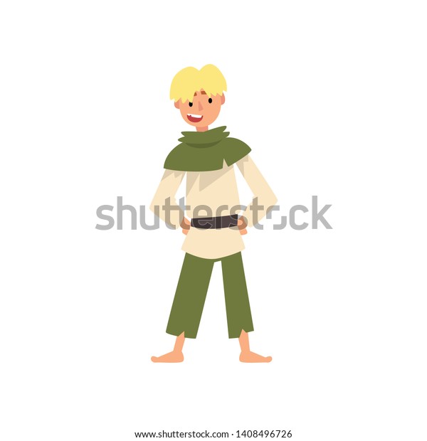 歴史衣装を着た農民の少年 中世の文字ベクターイラスト のベクター画像素材 ロイヤリティフリー