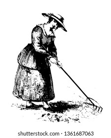 Peasant girl is the title given to a girl drawn on the oil painting who is picking the wool in the painting. She had weared a long dress and hat over head vintage line drawing.