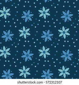 peasant style simple floral pattern on blue color. naive traditional nostalgic flower seamless pattern vector illustration for fabric, background, wrapping paper on deep blue background