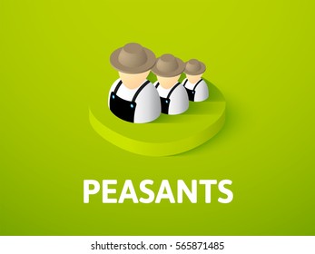 Peasants icon, vector symbol in flat isometric style isolated on color background