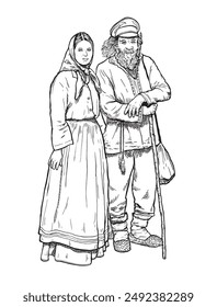 Peasants of the Russian Empire. Man and woman. Pre-revolutionary period