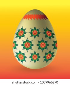 PEaster egg with a folk-style painting with red flowersrint
