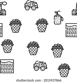 Peat Fuel Production Vector Seamless Pattern Thin Line Illustration