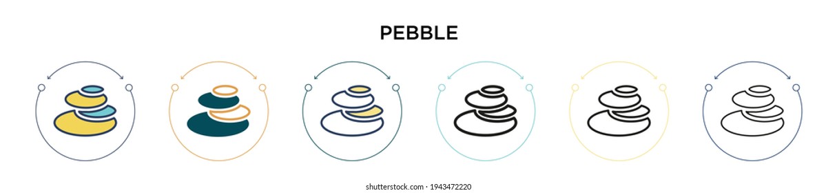 Pebble icon in filled, thin line, outline and stroke style. Vector illustration of two colored and black pebble vector icons designs can be used for mobile, ui, web