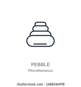 Pebble icon. Thin linear pebble outline icon isolated on white background from miscellaneous collection. Line vector sign, symbol for web and mobile