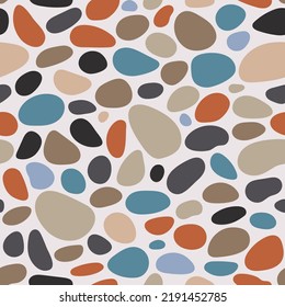 Pebble seamless pattern. Smooth stones background. Cobblestone paving texture. Sea or river pebbles repeating wallpaper. Vector 