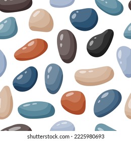 Patrón transparente de guijarros. Fondo de piedras suaves. Textura de pavimento de adoquín de adoquines de dibujos animados. Piedras y rocas de mar o río que repiten papel pintado. Vector