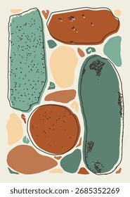 Kies formt Kunstwerk Hintergrund mit Terrakotta, Grün und Beige Töne. Perfekt für Malerei Stil Poster, druckbare Dekor, Dekoration, Verpackung und ästhetische Kunstwerke.